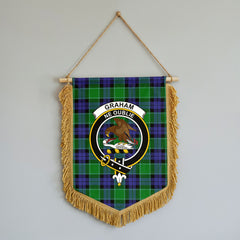 Graham of Menteith Modern Tartan Crest Wall Hanging Banner - Wood Pole