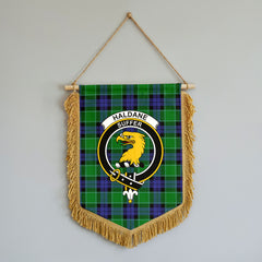 Haldane Tartan Crest Wall Hanging Banner - Wood Pole