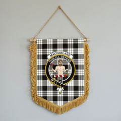 MacFarlane Black - White Tartan Crest Wall Hanging Banner - Wood Pole