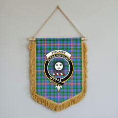 Pitcairn Hunting Tartan Crest Wall Hanging Banner - Wood Pole