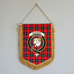 Ruthven Modern Tartan Crest Wall Hanging Banner - Wood Pole