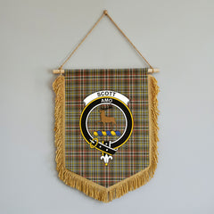 Scott Green Weathered Tartan Crest Wall Hanging Banner - Wood Pole