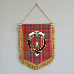 Shaw Red Modern Tartan Crest Wall Hanging Banner - Wood Pole