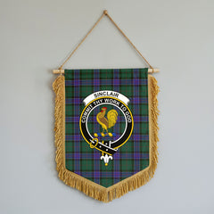 Sinclair Hunting Modern Tartan Crest Wall Hanging Banner - Wood Pole
