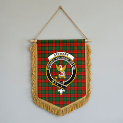 Stewart Atholl Modern Tartan Crest Wall Hanging Banner - Wood Pole
