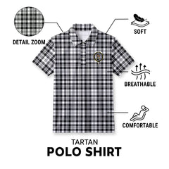 Scott Black & White Modern Tartan Crest Birdseye Mesh Polo Shirt