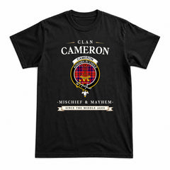 Cameron of Lochiel Modern Tartan Crest Mischief and Mayhem T-shirt