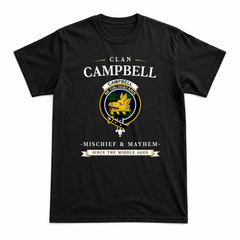 Campbell Modern Tartan Crest Mischief and Mayhem T-shirt