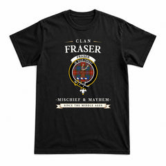 Fraser (of Lovat) Ancient Tartan Crest Mischief and Mayhem T-shirt
