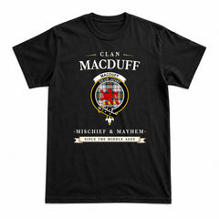 MacDuff Dress Ancient Tartan Crest Mischief and Mayhem T-shirt