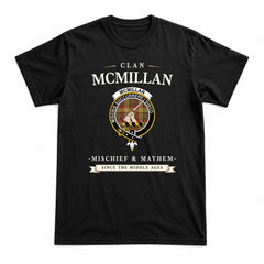 McMillan Old Weathered Tartan Crest Mischief and Mayhem T-shirt