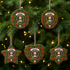 Menzies Green Modern Tartan Crest Christmas Ceramic Ornament