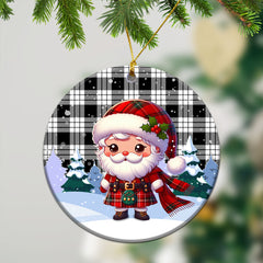 McFarlane Black - White Tartan Christmas Ceramic Ornament - Santa Claus In Kilt Style