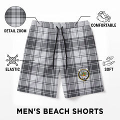 Douglas Grey Modern Tartan Crest Men's Beach Shorts