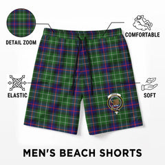 Leslie Hunting Tartan Crest Men's Beach Shorts