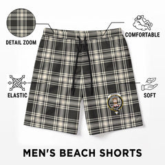 Menzies Black - White Ancient Tartan Crest Men's Beach Shorts