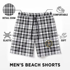 Scott Black & White Modern Tartan Crest Men's Beach Shorts