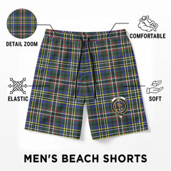 Scott Green Modern Tartan Crest Men's Beach Shorts