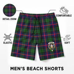 Urquhart Modern Tartan Crest Men's Beach Shorts