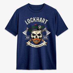 Lockhart Modern Tartan Crest 2D T-shirt - Alba Skull Style