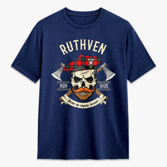 Ruthven Modern Tartan Crest 2D T-shirt - Alba Skull Style