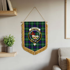 McDonald of the Isles Hunting Modern Tartan Crest Wall Hanging Banner - Wood Pole