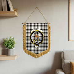 Scott Black & White Modern Tartan Crest Wall Hanging Banner - Wood Pole