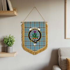 Thomson Blue Tartan Crest Wall Hanging Banner - Wood Pole