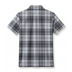 Douglas Grey Modern Tartan Crest Birdseye Mesh Polo Shirt