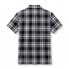 Menzies Black - White Modern Tartan Crest Birdseye Mesh Polo Shirt