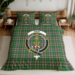 Gray Hunting Tartan Crest Bedding Set