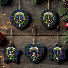 Russell Modern Tartan Crest Christmas Ceramic Ornament
