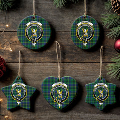 Stewart Hunting Modern Tartan Crest Christmas Ceramic Ornament
