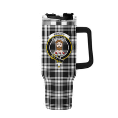 Menzies Black - White Modern Tartan Crest 40 oz Insulated Tumbler with Handle