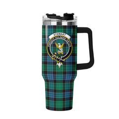 Stewart Old Ancient Tartan Crest 40 oz Insulated Tumbler with Handle