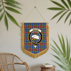 Beaton Modern Tartan Crest Wall Hanging Banner - Wood Pole