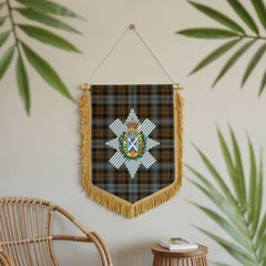Black Watch Weathered Tartan Crest Wall Hanging Banner - Wood Pole
