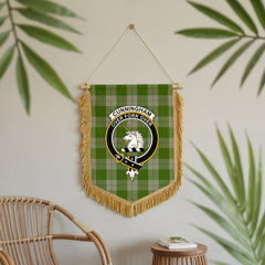 Cunningham Dress Green Dancers Tartan Crest Wall Hanging Banner - Wood Pole