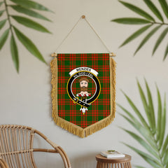 Menzies Green Modern Tartan Crest Wall Hanging Banner - Wood Pole