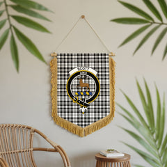 Scott Black & White Modern Tartan Crest Wall Hanging Banner - Wood Pole