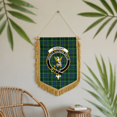 Stewart Hunting Modern Tartan Crest Wall Hanging Banner - Wood Pole