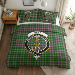 Gray Hunting Tartan Crest Bedding Set