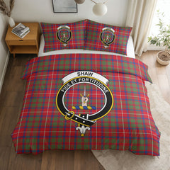 Shaw Red Modern Tartan Crest Bedding Set