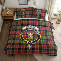 Stewart Black Tartan Crest Bedding Set