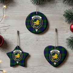 Campbell Modern Tartan Crest Christmas Ceramic Ornament