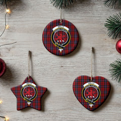 Kelly of Sleat Red Tartan Crest Christmas Ceramic Ornament