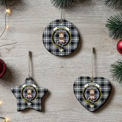 Menzies Black - White Modern Tartan Crest Christmas Ceramic Ornament