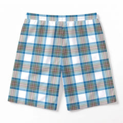 Stewart Muted Blue Tartan Crest Men's Beach Shorts