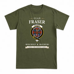 Fraser (of Lovat) Ancient Tartan Crest Mischief and Mayhem T-shirt