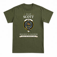 Scott Green Modern Tartan Crest Mischief and Mayhem T-shirt
